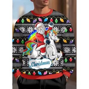 Unbranded Christmas Santa Riding Unicorn‎ Ugly Sweater Long Sleeve Top Size 10